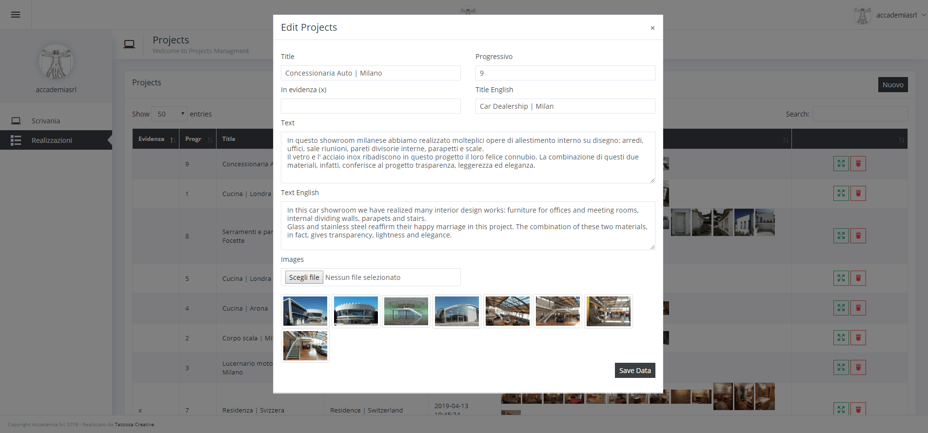 Accademia Srl - back end - sito web
