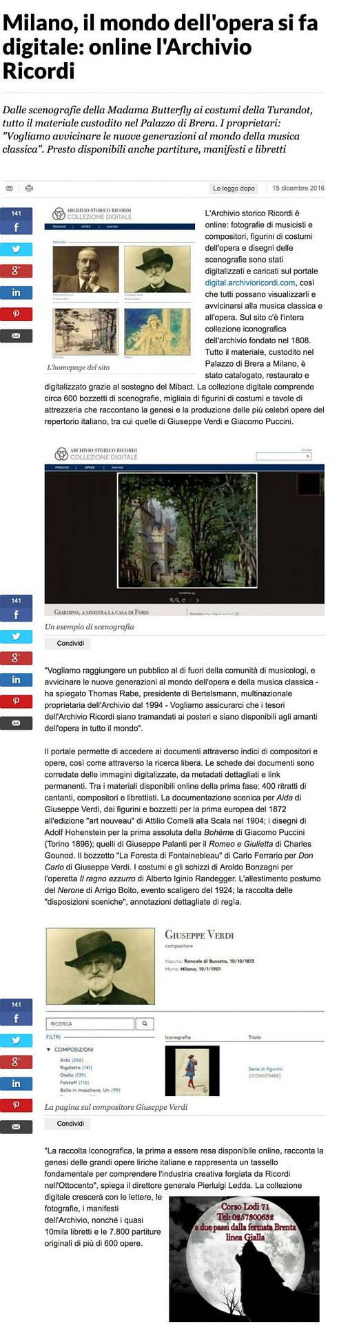 Milano, il mondo dell'opera si fa digitale: online l'Archivio Ricordi 2 - Savona