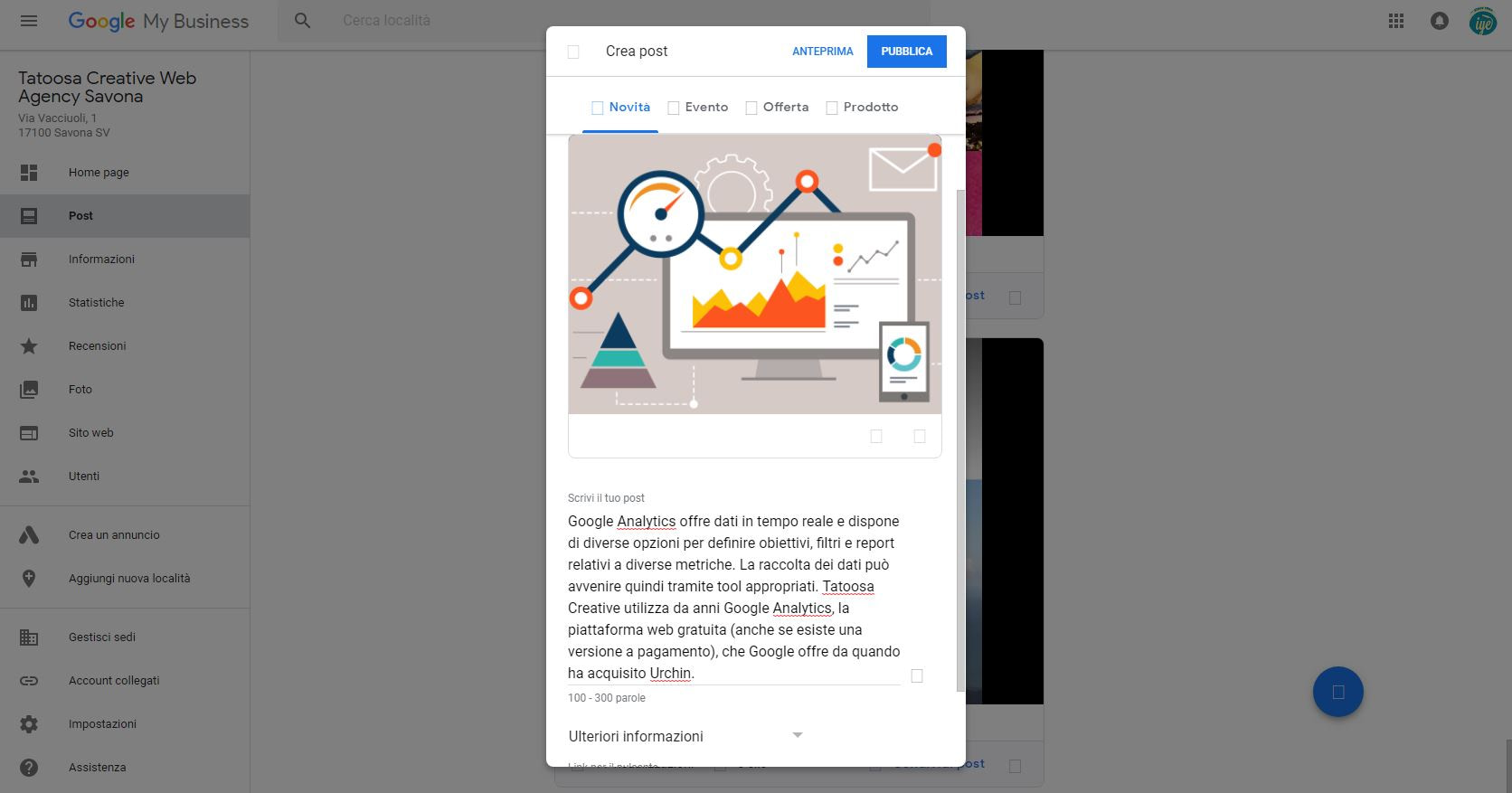 Come creare un post perfetto su Google My Business 4 - savona Google My Business